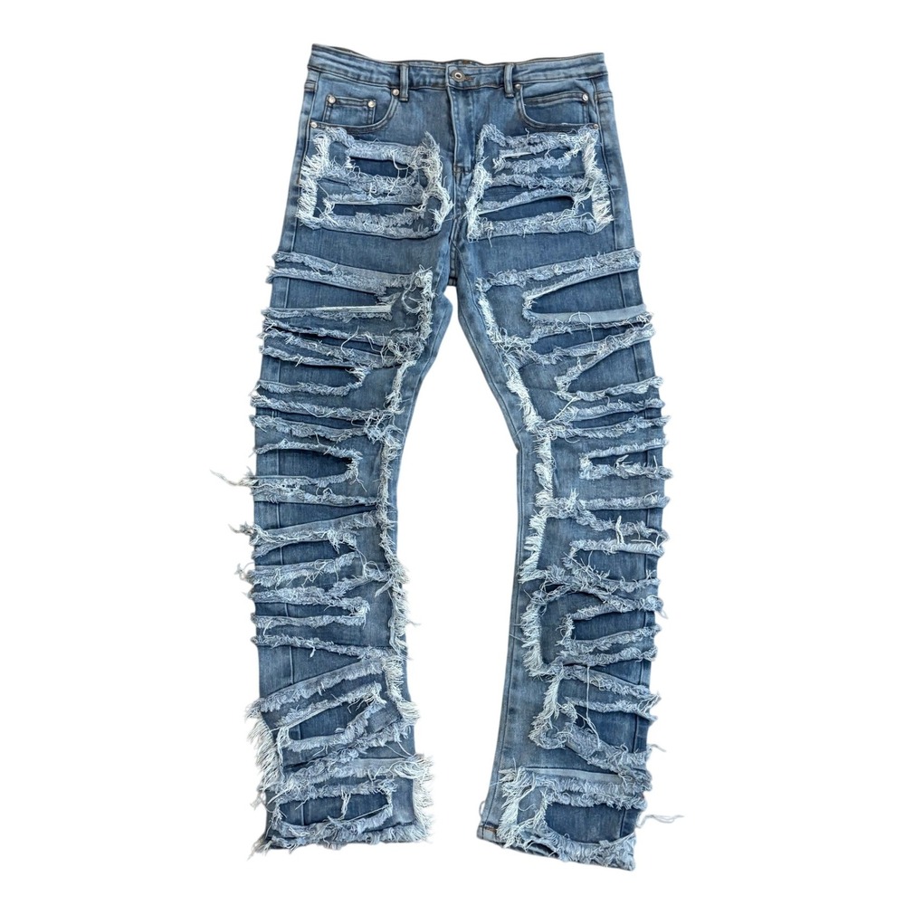 Unbranded Distressed Jeans Mens 32 Blue Shredded Frayed Streetwear Denim‎